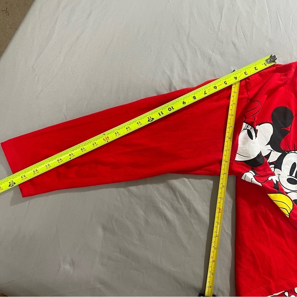 Disney Mickey Minnie Mouse Print Cropped Crew Neck Long Sleeves red tee SZ XXL - Picture 16 of 16